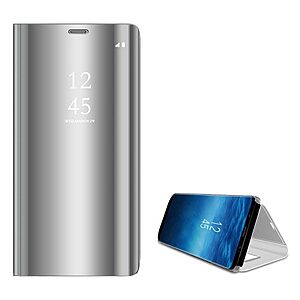 Θήκη SAMSUNG Galaxy S9 Plus OEM Clear View & Mirror Surface με βάση στήριξης Flip Window δερματίνη ασημί