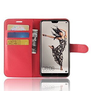 Θήκη HUAWEI P20 Pro OEM Litchi Skin Leather με βάση στήριξης, υποδοχές καρτών και μαγνητικό κούμπωμα Flip Wallet δερματίνη κόκκινο - Image 4