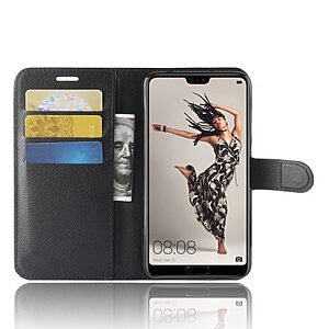 Θήκη HUAWEI P20 Pro OEM Litchi Skin Leather με βάση στήριξης, υποδοχές καρτών και μαγνητικό κούμπωμα Flip Wallet δερματίνη μαύρο - Image 4