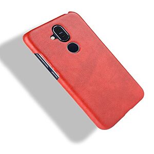 Θήκη Nokia 8.1 OEM Litchi Skin Leather Plastic Series Πλάτη από σκληρό πλαστικό κόκκινο - Image 4