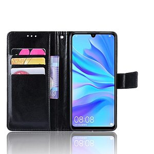 Θήκη Huawei P30 Lite OEM Split Leather με βάση στήριξης, υποδοχές καρτών και μαγνητικό κούμπωμα Flip Wallet δερματίνη μαύρο - Image 5