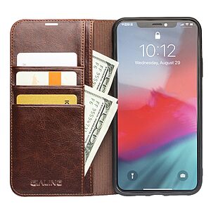 Θήκη iPhone 11 Pro Max QIALINO Genuine Cowhide Leather Flip Wallet δερμάτινη καφέ - Image 3
