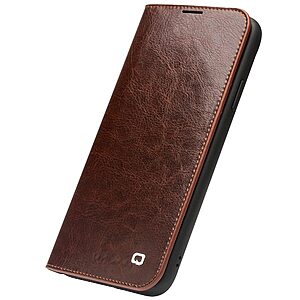 Θήκη iPhone 11 Pro Max QIALINO Genuine Cowhide Leather Flip Wallet δερμάτινη καφέ - Image 5