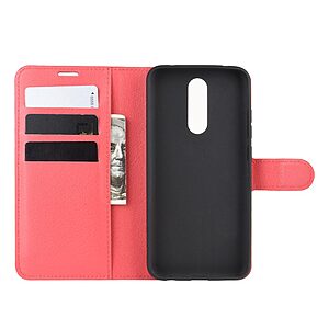 Θήκη Xiaomi Redmi 8 OEM Litchi Texture Leather με βάση στήριξης, υποδοχές καρτών και μαγνητικό κούμπωμα Flip Wallet από συνθετικό δέρμα και TPU κόκκινο - Image 4
