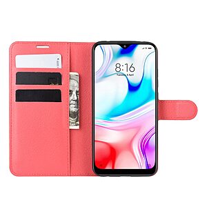 Θήκη Xiaomi Redmi 8 OEM Litchi Texture Leather με βάση στήριξης, υποδοχές καρτών και μαγνητικό κούμπωμα Flip Wallet από συνθετικό δέρμα και TPU κόκκινο - Image 5