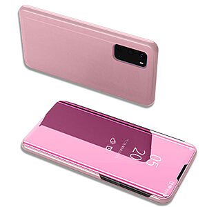 Θήκη Samsung Galaxy S20 OEM Mirror Surface View Stand Case Cover Flip Window ροζ χρυσό