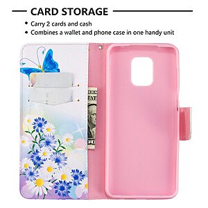 Θήκη Xiaomi Redmi Note 9s / Note 9 Pro / Note 9 Pro Max OEM Blue Butterfly & Flowers με βάση στήριξης, υποδοχές καρτών και μαγνητικό κούμπωμα Flip Wallet από συνθετικό δέρμα και TPU - Image 3