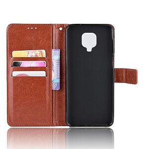 Θήκη Xiaomi Redmi Note 9s / Note 9 Pro / Note 9 Pro Max OEM Crazy Horse Leather με βάση στήριξης, υποδοχές καρτών και μαγνητικό κούμπωμα Flip Wallet δερματίνη καφέ - Image 4