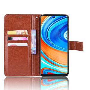 Θήκη Xiaomi Redmi Note 9s / Note 9 Pro / Note 9 Pro Max OEM Crazy Horse Leather με βάση στήριξης, υποδοχές καρτών και μαγνητικό κούμπωμα Flip Wallet δερματίνη καφέ - Image 5