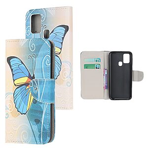 Θήκη Samsung Galaxy A21s OEM Blue Butterfly & Flowers με βάση στήριξης