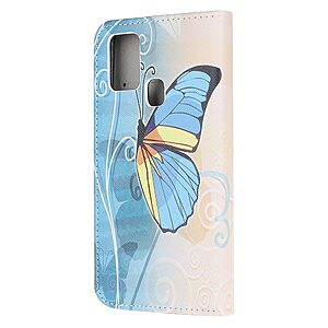 Θήκη Samsung Galaxy A21s OEM Blue Butterfly & Flowers με βάση στήριξης, υποδοχές καρτών και μαγνητικό κούμπωμα Flip Wallet από συνθετικό δέρμα και TPU - Image 3