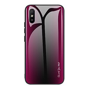 Θήκη Xiaomi Redmi 9A OEM Color Brushed Carbon με Πλάτη από Tempered Glass και εσωτερικό TPU φούξια