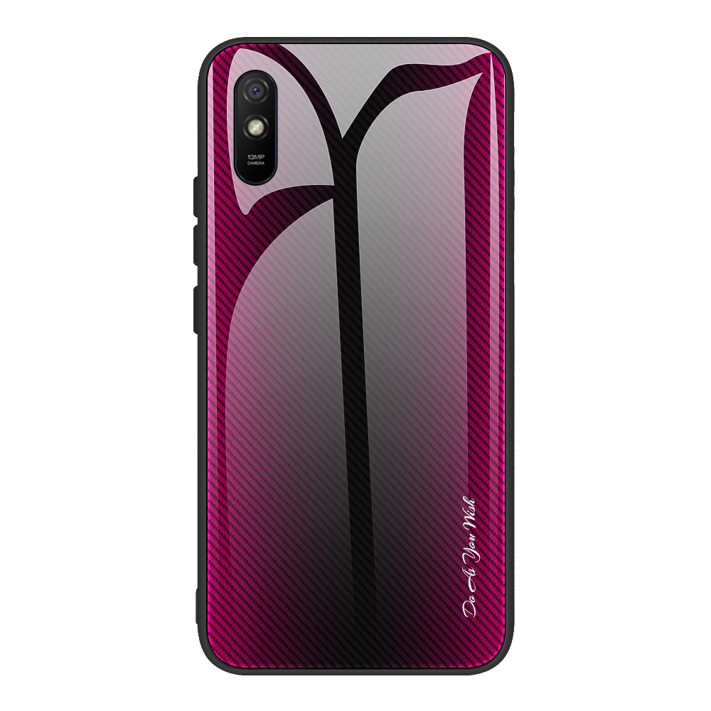 Θήκη Xiaomi Redmi 9A OEM Color Brushed Carbon με Πλάτη από Tempered Glass και εσωτερικό TPU φούξια