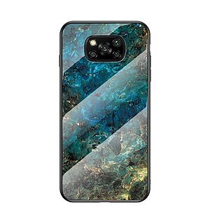Θήκη Xiaomi Poco X3 NFC OEM σχέδιο Marble με Πλάτη Tempered Glass και TPU σμαραγδί