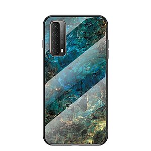 Θήκη Huawei P Smart (2021) OEM σχέδιο Marble με Πλάτη Tempered Glass TPU σμαραγδί