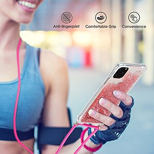 Θήκη iPhone 12 Pro Max OEM πλάτη με κορδόνι και διακριτική σκόνη γκλίτερ άμμου από αντικραδασμικό TPU φούξια - Image 5