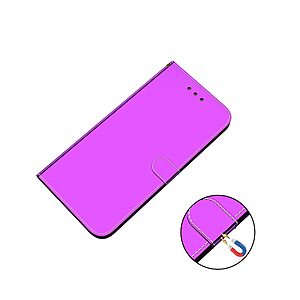 Θήκη Samsung Galaxy M11 OEM Mirror Surface γυαλιστερή με βάση στήριξης, υποδοχές καρτών και μαγνητικό κούμπωμα Flip Wallet από συνθετικό δέρμα και TPU μωβ - Image 4