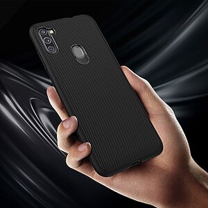 Θήκη Samsung Galaxy M11 OEM Twill Texture Carbon Πλάτη TPU μαύρο - Image 5