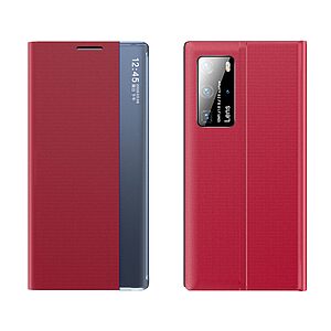 Θήκη Xiaomi Mi 10T / Mi 10T Pro OEM Half Mirror Active Smart View Stand Cover με μαγνητικό κούμπωμα από συνθετικό δέρμα κόκκινο