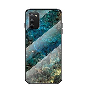 Θήκη Samsung Galaxy A02S OEM σχέδιο Marble με Πλάτη Tempered Glass TPU σμαραγδί