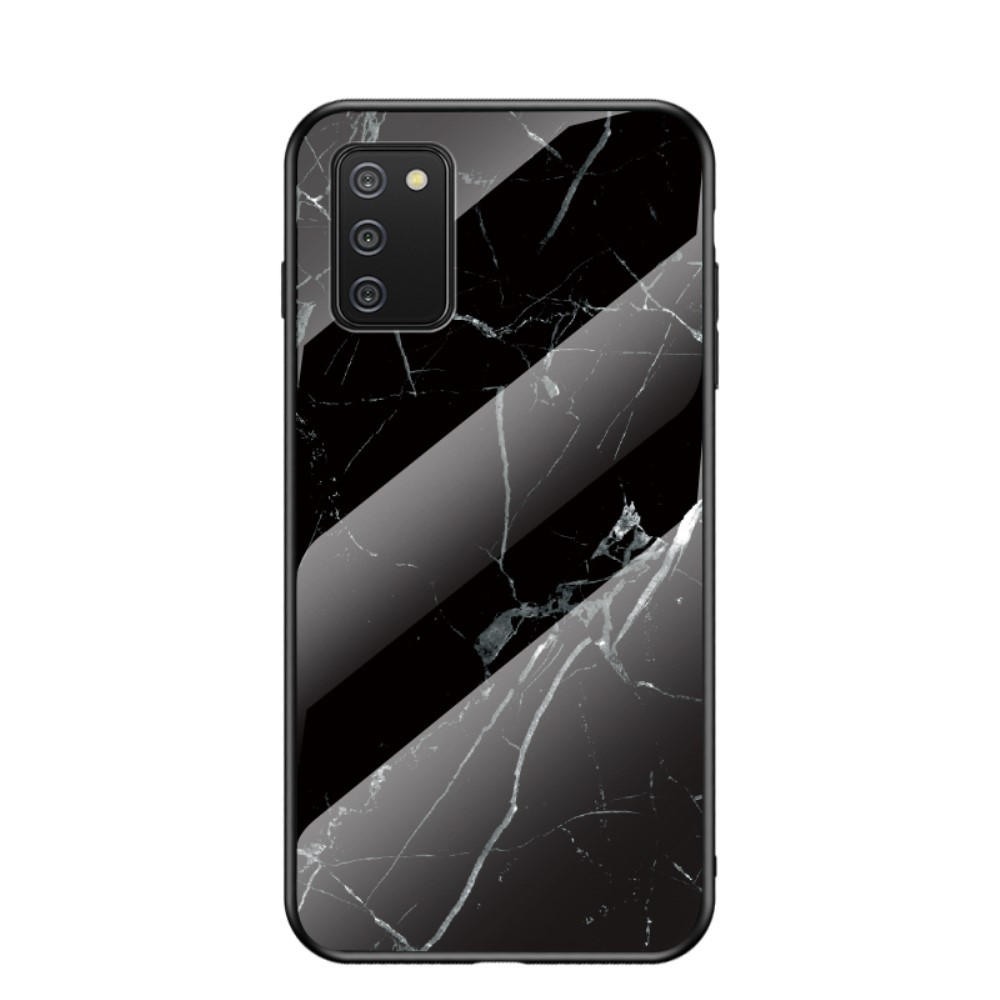 Θήκη Samsung Galaxy A02S OEM σχέδιο Marble με Πλάτη Tempered Glass TPU μαύρο