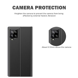 Θήκη Samsung Galaxy A12 / M12 OEM Half Mirror View Stand Cover με μαγνητικό κούμπωμα από συνθετικό δέρμα μαύρο - Image 4