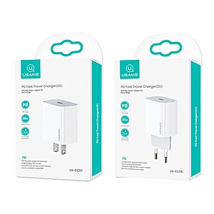 USAMS US-CC T34 Fast Charger PD QC 4.0 επιτοίχιος φορτιστής με 1 x Type-C στα 20W - λευκός - Image 3