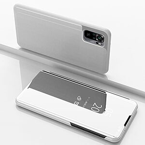 Θήκη Xiaomi Redmi Note 10 / 10S OEM Mirror Surface Series Flip Window δερματίνη ασημί