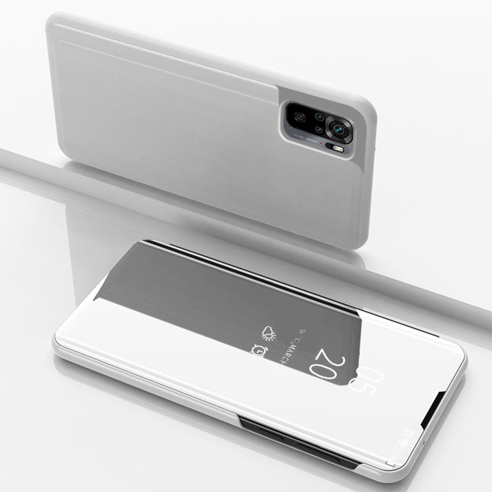 Θήκη Xiaomi Redmi Note 10 / 10S OEM Mirror Surface Series Flip Window δερματίνη ασημί