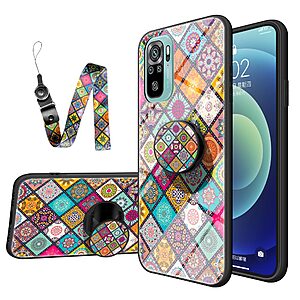 Θήκη Xiaomi Redmi Note 10 OEM Colorful Flower Print Glass Hybrid Phone Case Protector with Lanyar 2