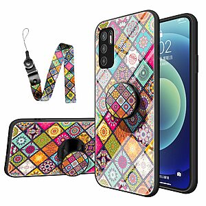 Θήκη Xiaomi Redmi Note 10 5G / Poco M3 Pro 5G OEM Colorful Flower Print Glass Hybrid Phone Case Protector with Lanyar 1