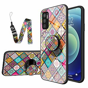 Θήκη Xiaomi Redmi Note 10 5G / Poco M3 Pro 5G OEM Colorful Flower Print Glass Hybrid Phone Case Protector with Lanyar 2