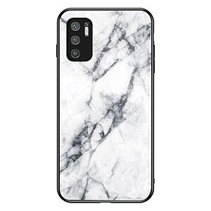 Θήκη Xiaomi Redmi Note 10 5G / Poco M3 Pro 5G OEM σχέδιο Marble με Πλάτη Tempered Glass TPU λευκό