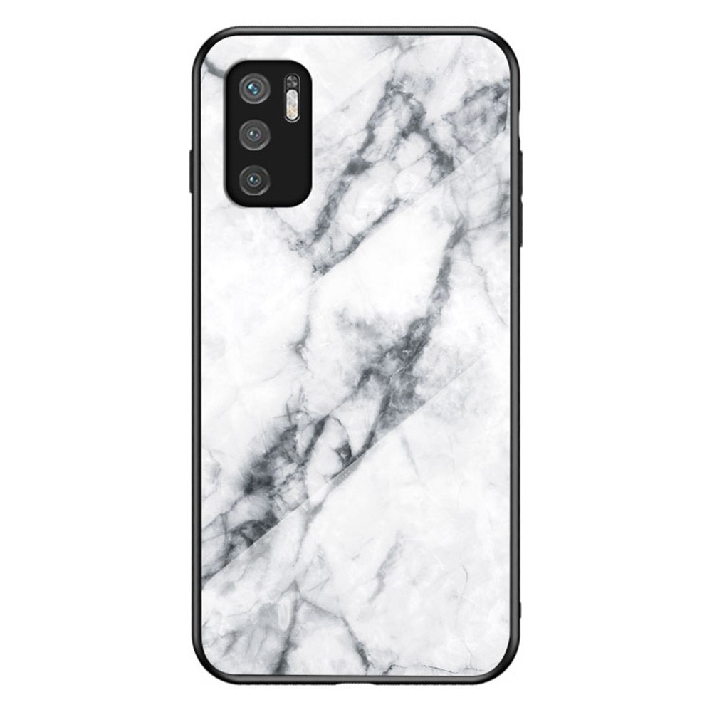 Θήκη Xiaomi Redmi Note 10 5G / Poco M3 Pro 5G OEM σχέδιο Marble με Πλάτη Tempered Glass TPU λευκό