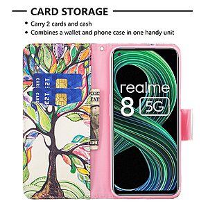 Θήκη Realme 8 5G OEM Colorized Tree με βάση στήριξης, υποδοχές καρτών και μαγνητικό κούμπωμα Flip Wallet από συνθετικό δέρμα και TPU - Image 3