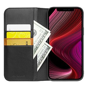 Θήκη iPhone 13 QIALINO book από Premium αυθεντικό δέρμα Genuine Cowhide μαύρο - Image 4