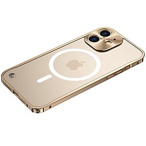 Θήκη iPhone 12 OEM Hybrid Cover συμβατή με MagSafe φορτιστή από Premium μεταλλικό περίβλημα και διάφανη Πλάτη Tempered Glass χρυσό