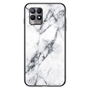 Θήκη Realme 8i OEM σχέδιο Marble με Πλάτη Tempered Glass TPU λευκό