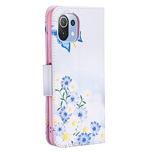 Θήκη Xiaomi Mi 11 Lite / Mi 11 Lite 5G OEM Blue Butterfly & Flowers με βάση στήριξης, υποδοχές καρτών και μαγνητικό κούμπωμα Flip Wallet από συνθετικό δέρμα και TPU - Image 3