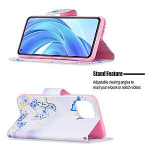 Θήκη Xiaomi Mi 11 Lite / Mi 11 Lite 5G OEM Blue Butterfly & Flowers με βάση στήριξης, υποδοχές καρτών και μαγνητικό κούμπωμα Flip Wallet από συνθετικό δέρμα και TPU - Image 4