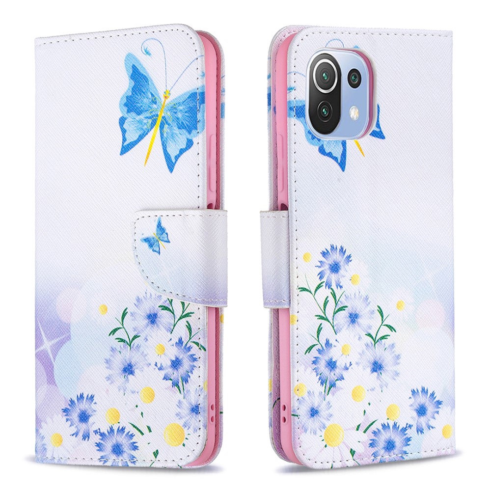 Θήκη Xiaomi Mi 11 Lite / Mi 11 Lite 5G OEM Blue Butterfly & Flowers με βάση στήριξης