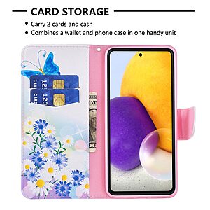 Θήκη Samsung Galaxy A73 5G OEM Blue Butterfly & Flowers με βάση στήριξης, υποδοχές καρτών και μαγνητικό κούμπωμα Flip Wallet από συνθετικό δέρμα και TPU - Image 5