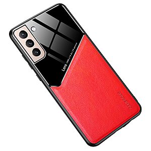 Θήκη Samsung Galaxy S22 Plus 5G OEM Magnetic Glass Series πλάτη με ενσωματωμένο μαγνήτη και υποστήριξη μαγνητικής βάσης από συνθετικό δέρμα TPU κόκκινο