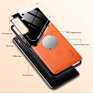 Θήκη Samsung Galaxy S22 Plus 5G OEM Magnetic Glass Series πλάτη με ενσωματωμένο μαγνήτη και υποστήριξη μαγνητικής βάσης από συνθετικό δέρμα TPU κόκκινο - Image 4