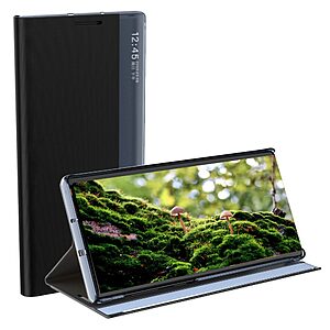 Θήκη Samsung Galaxy S22 Plus 5G OEM Half Mirror View Stand Cover με μαγνητικό κούμπωμα από συνθετικό δέρμα ροζ - Image 4