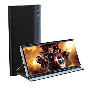 Θήκη Xiaomi 12 Pro 5G OEM Half Mirror View Stand Cover με μαγνητικό κούμπωμα από συνθετικό δέρμα κόκκινο - Image 3