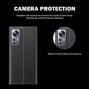 Θήκη Xiaomi 12 Pro 5G OEM Half Mirror View Stand Cover με μαγνητικό κούμπωμα από συνθετικό δέρμα κόκκινο - Image 4