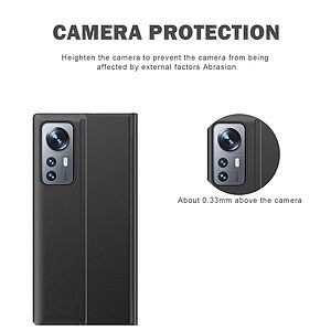Θήκη Xiaomi 12 Pro 5G OEM Half Mirror View Stand Cover με μαγνητικό κούμπωμα από συνθετικό δέρμα κόκκινο - Image 5