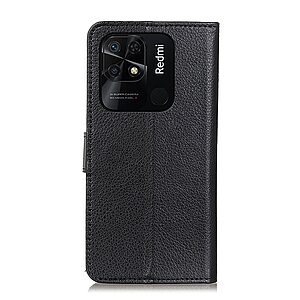 Θήκη Xiaomi Redmi 10C OEM Litchi Skin  Leather με βάση στήριξης, υποδοχές καρτών και μαγνητικό κούμπωμα μαύρο - Image 3