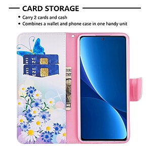 Θήκη Xiaomi Redmi 10C OEM Blue Butterfly & Flowers με βάση στήριξης, υποδοχές καρτών και μαγνητικό κούμπωμα Flip Wallet από συνθετικό δέρμα και TPU - Image 3